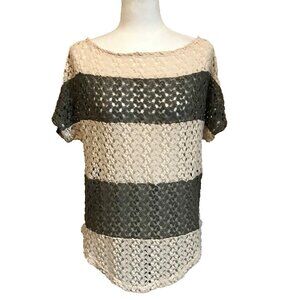 STARING AT STARS Urban Outfitters Crochet Top Size XS Cream Sage Green Striped